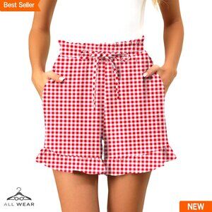 Pleated Ruffle Shorts High Rise Elastic Waist Drawstring Casual Summer Wear